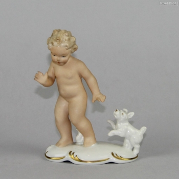 FIGURA DE NIÑO CON PERRO. PORCELANA DE BAVARIA. GEROLD PORZELLAN - Alemania.